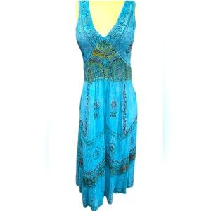 Ludy" Blue Bohemian Midi Dress - 100% Viscose - One Size